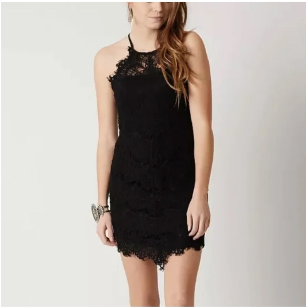 Free People She’s Got it Black Lace Bodycon Mini Dress Size Small Like New